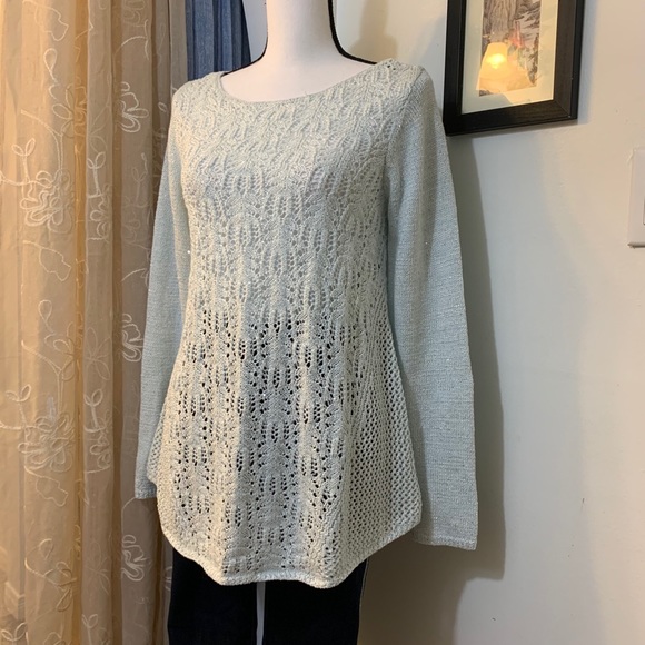 Preswick & Moore Blue Sequin Knit Sweater - Picture 1 of 9